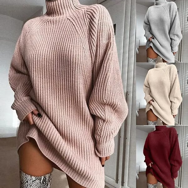 Solid Turtleneck Long Sweater Winter Warm Women Sweater Dress Solid Turtleneck Long Sweater Winter Warm Women Sweater Dress