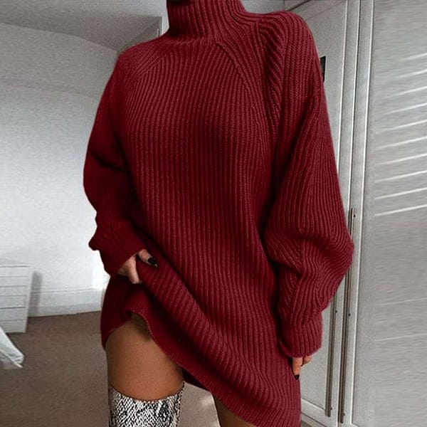 Solid Turtleneck Long Sweater Winter Warm Women Sweater Dress Solid Turtleneck Long Sweater Winter Warm Women Sweater Dress