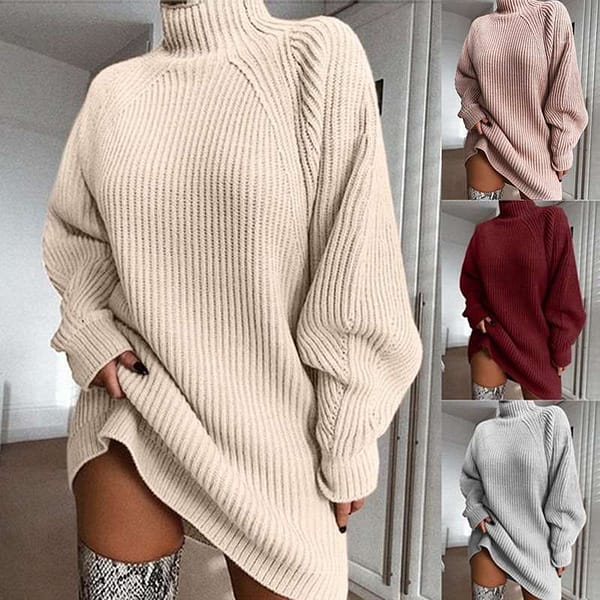 Solid Turtleneck Long Sweater Winter Warm Women Sweater Dress Solid Turtleneck Long Sweater Winter Warm Women Sweater Dress